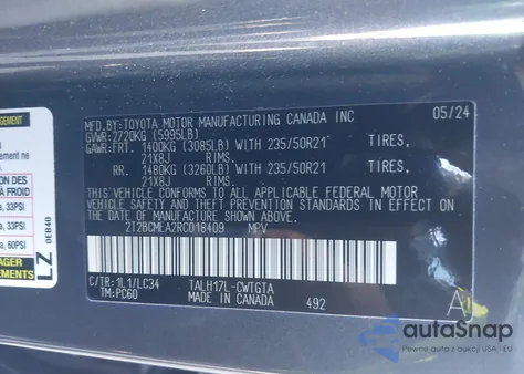 2024 Lexus Rx 500H F Sport Performance из США, поврежденный, VIN 2T2BCMEA2RC018409